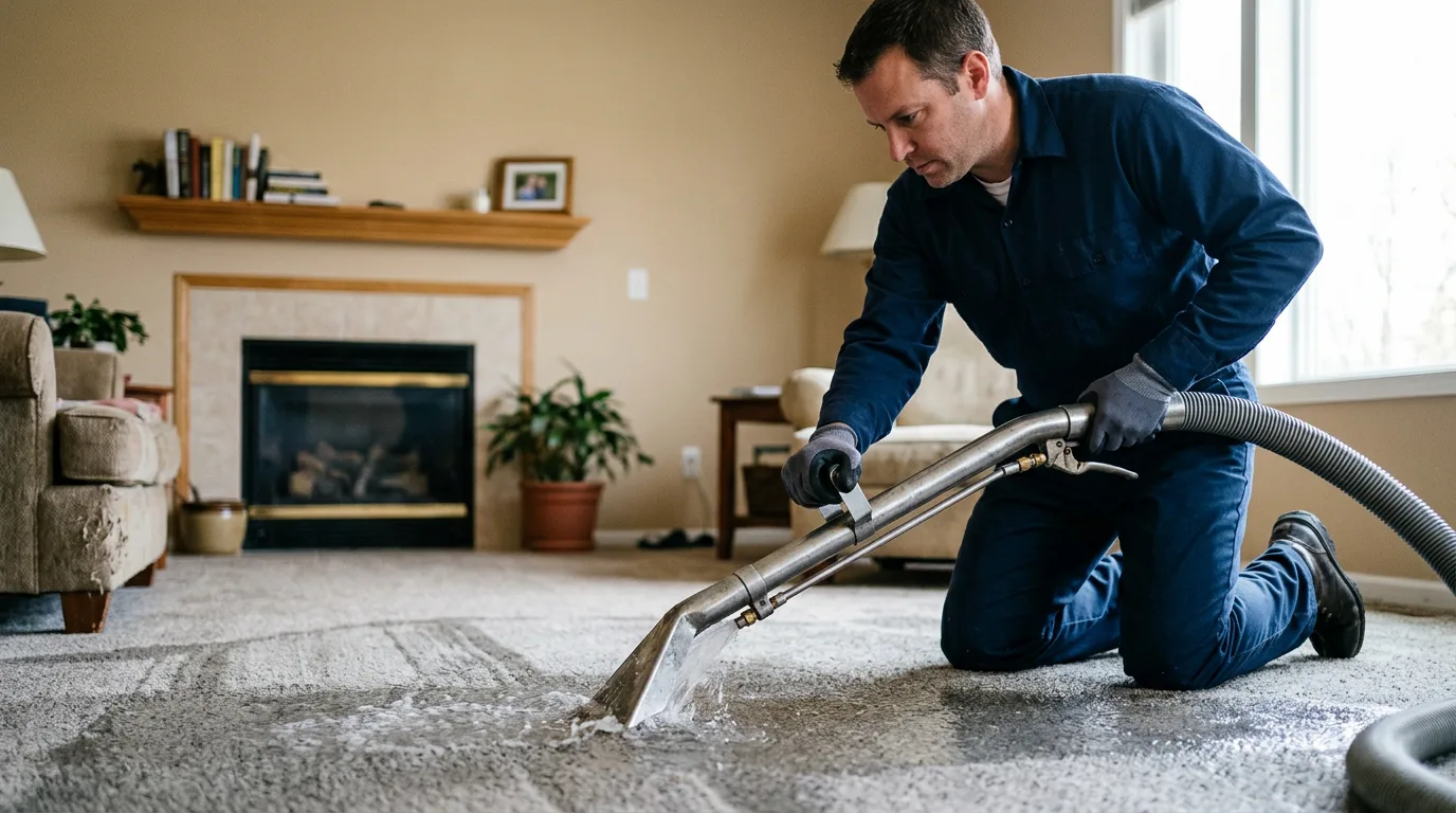 Water damage restoration technician working near Clever, MO